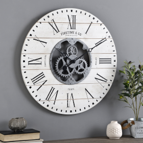 FirsTime & Co. White Shiplap Gears Wall Clock, Farmhouse, Analog, 27 x 2 x 27 in