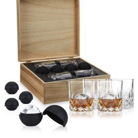 8-piece Crystal Liquor Glass and Ice Sphere Wood Box Set Vis