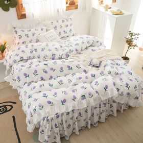 Small Floral Korean Version Bed Skirt Set Of Four Pieces (Option: Tulip-1.8m bed sheet style)