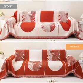 Chenille Sofa Cover Towel Four Seasons (Option: Feather Leaf Red-180x300cm)