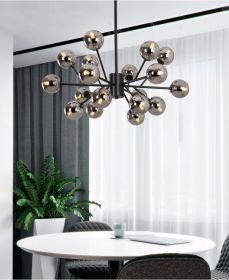 Study Bedroom Living Room Hotel LED Household Glass Chandelier (Option: Black grey-18headswarm light)