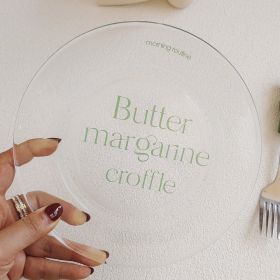 Simple Round Household Internet Celebrity Restaurant French Letters Glass Plate (Option: Green Letters Glass Plate-Diameter 19cm)