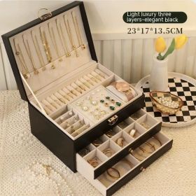 Three Layer Lockable Jewelry Storage Box (Option: Black-Three layers)