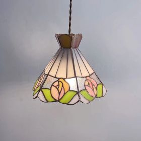 Tea Chestnut French Retro Rose Stained Glass Chandelier (Option: A)