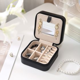 Jewelry Box Travel Portable With Mirror Ornament (Option: Black-10x10x5cm)