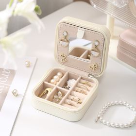 Jewelry Box Travel Portable With Mirror Ornament (Option: White-10x10x5cm)