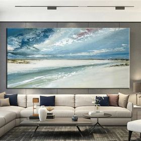 Hand Painted Oil Paintings Abstract Seascape Painting Beach Ocean  Living Room Hallway Luxurious Decorative Painting (style: 1, size: 40x80cm)