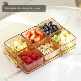 Dried Fruit Tray Living Room Home Glass Fruit Snack Dish Grid Candy Plate (Option: Amber Tray 1 6 Plates)