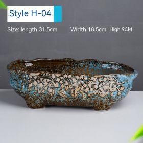 Succulent Flower Pot Shallow Mouth Oval Rectangular Large Diameter Platter Porcelain Simple Retro Stoneware (Option: Blooming Blue-As Shown In The Figure)