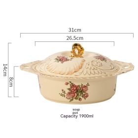 European-style Ceramic Tableware Household Rice Bowl Soup Bowl Bowl Dish & Plate Fruit Plate Dim Sum Plate (Option: Rose Beige Large Soup Pot)