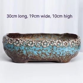 Succulent Flower Pot Shallow Mouth Oval Rectangular Large Diameter Platter Porcelain Simple Retro Stoneware (Option: Red Sandlalwood Blue-As Shown In The Figure)