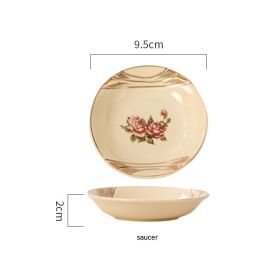 European-style Ceramic Tableware Household Rice Bowl Soup Bowl Bowl Dish & Plate Fruit Plate Dim Sum Plate (Option: Rose Beige Sauce Dish X2)